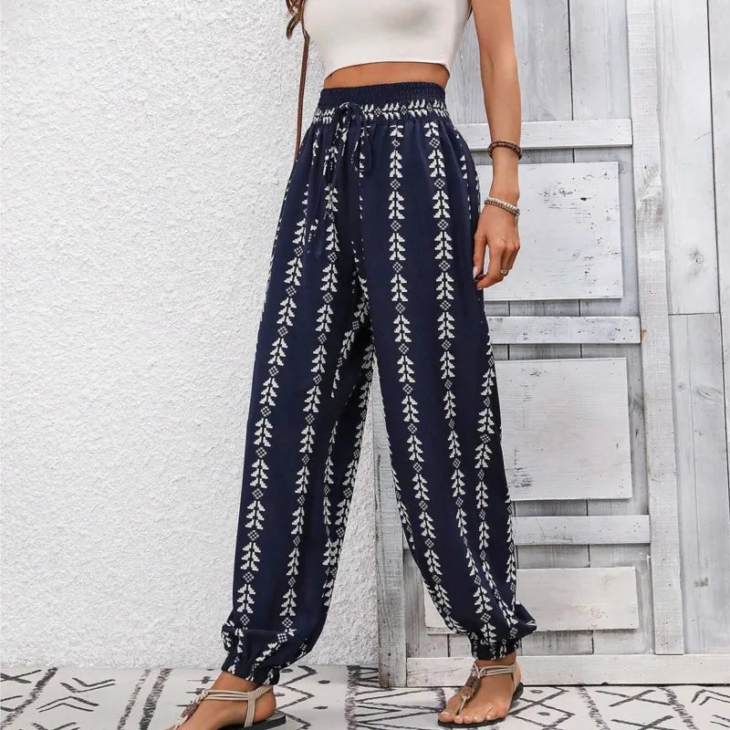 Iris | Lengvos boho kelnės su elastine juosta
