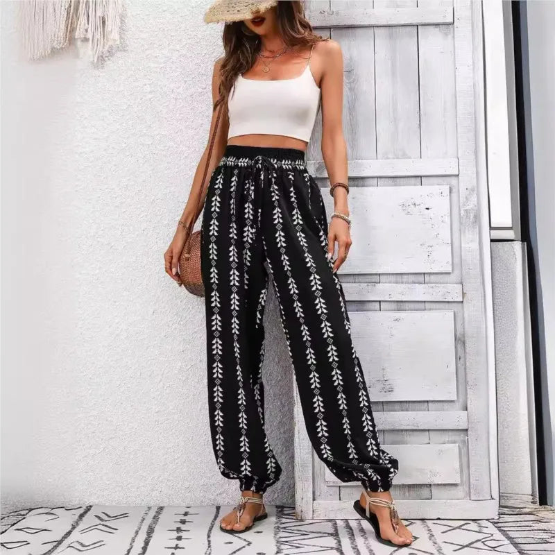 Iris | Lengvos boho kelnės su elastine juosta
