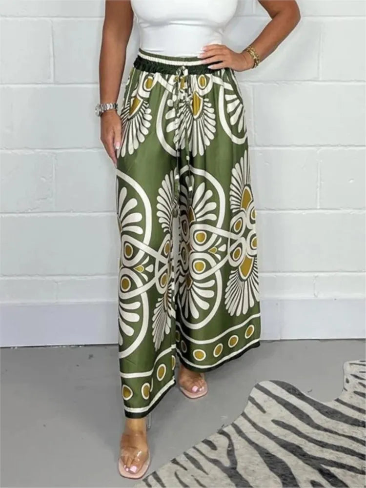 Casandra | Elegantiški Boho kelnės su plačiomis kojomis