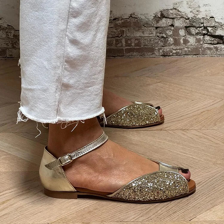 FLAVIA | Elegantiški smėliniai sandalai su blizgučiais, spindintys ir stilingi