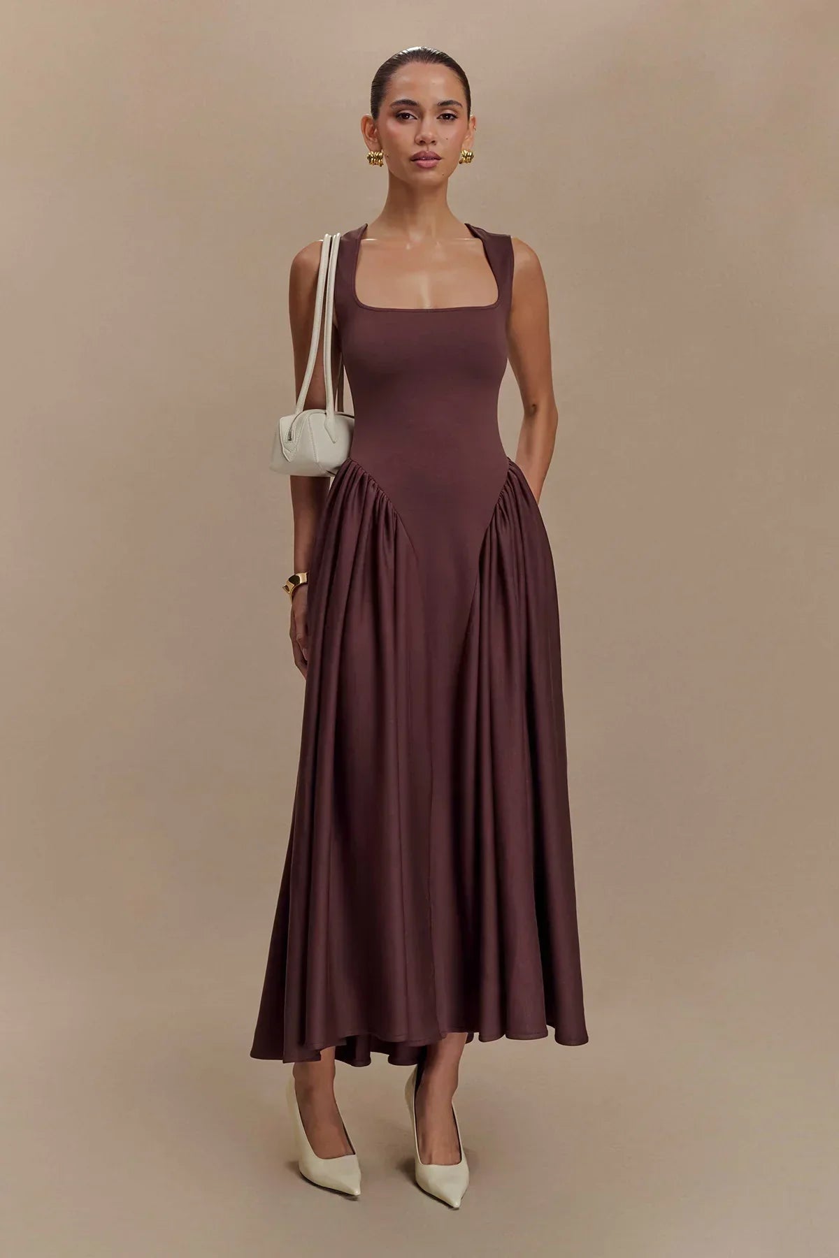 Serena Midi Dress - Cocoa Brown