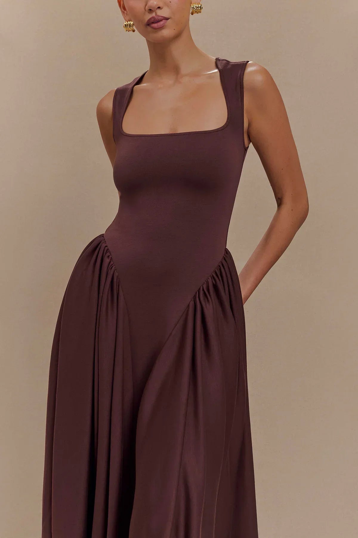 Serena Midi Dress - Cocoa Brown