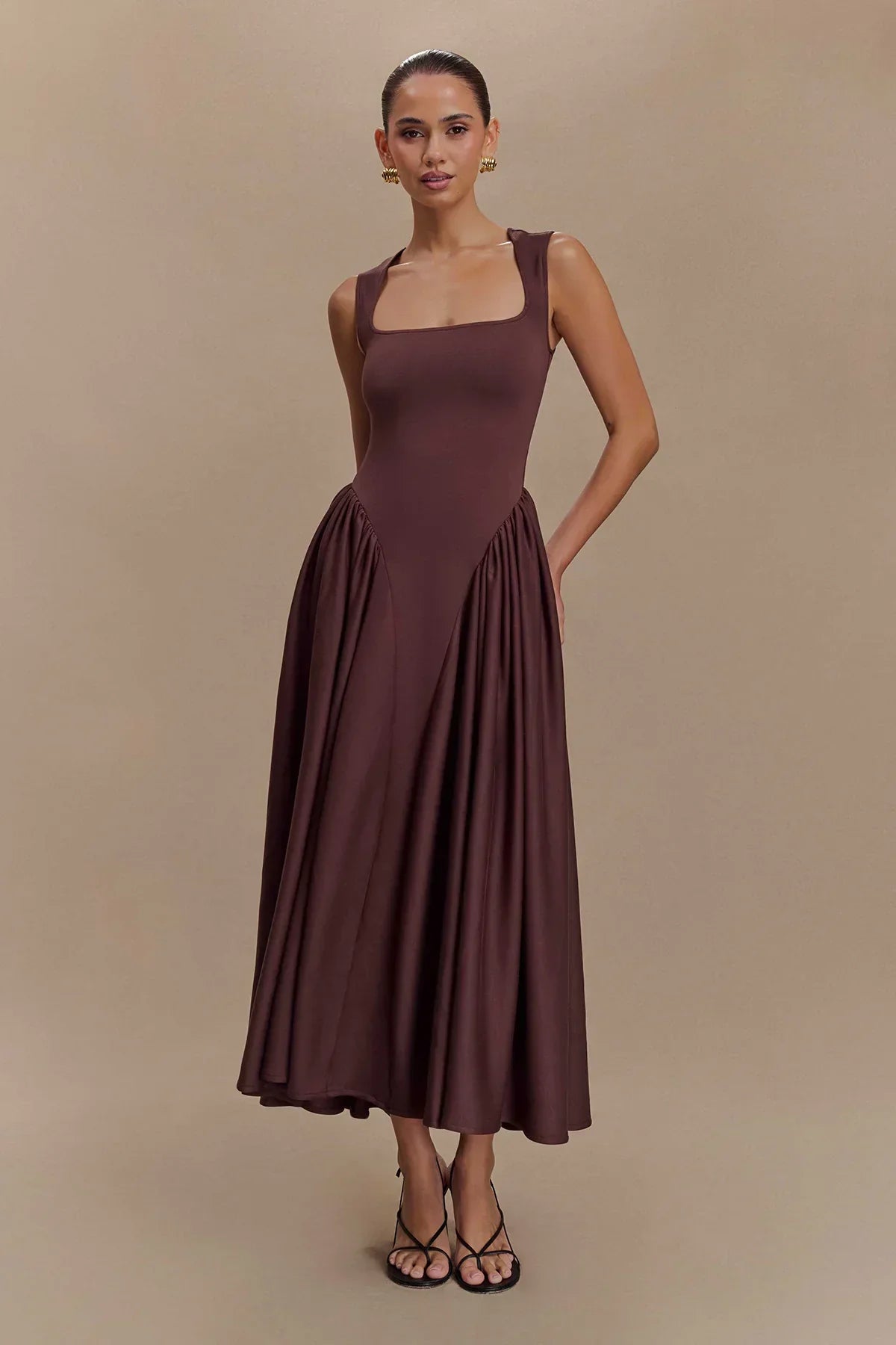 Serena Midi Dress - Cocoa Brown