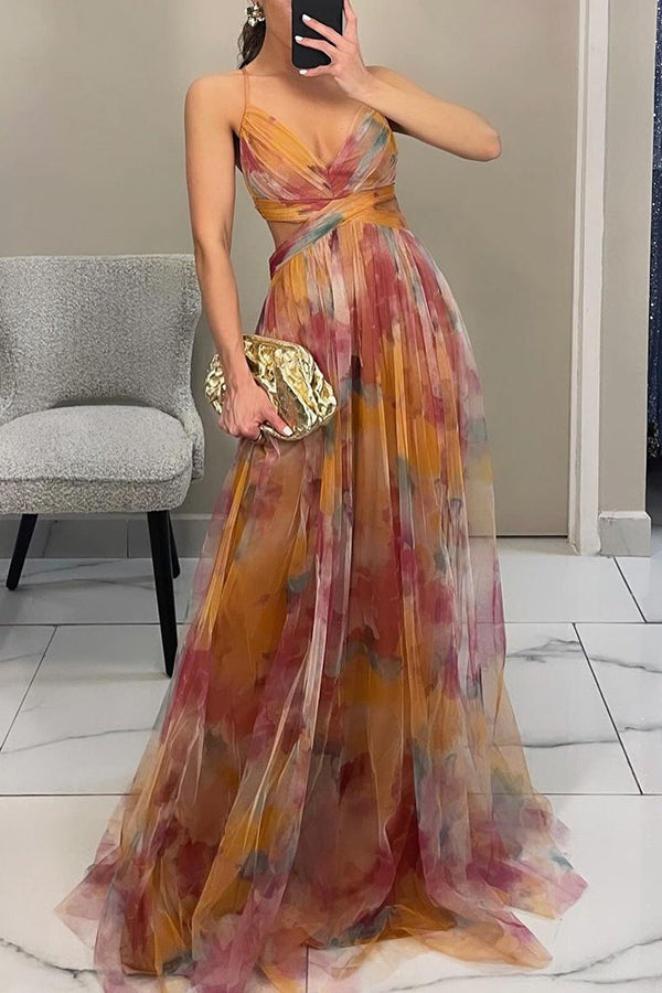 Elegantiška Maxi Suknelė su Nėriniu ir Rožių Spauda