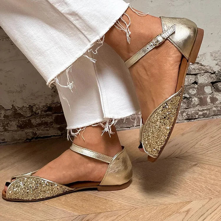 FLAVIA | Elegantiški smėliniai sandalai su blizgučiais, spindintys ir stilingi