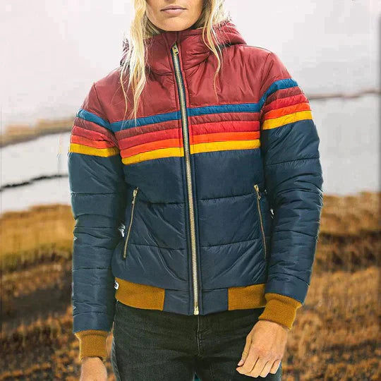 Ines - Retro Striukė su Kailiniu Gaubtu