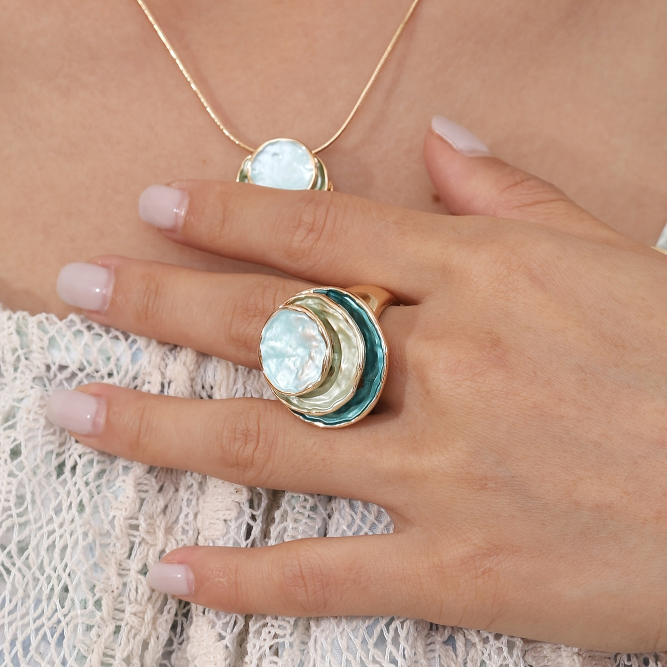 Boho Trisluoksnis Emaliuotas Žiedas