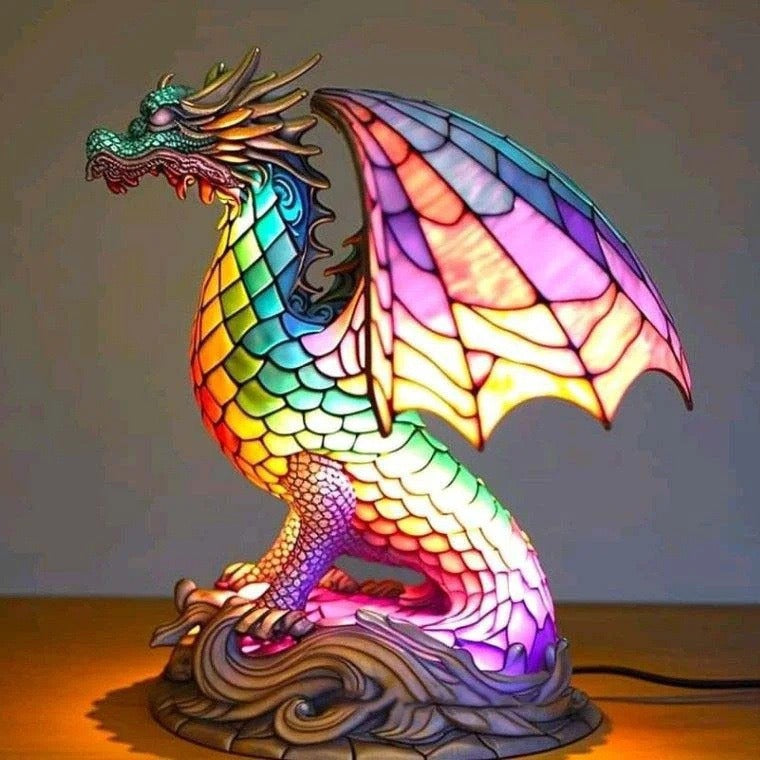 Ignis | Magiška spalvoto stiklo drakonų lempa