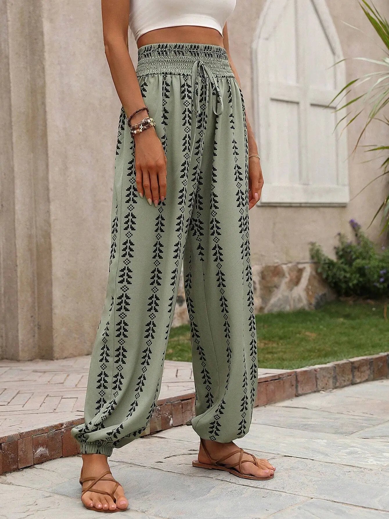 Iris | Lengvos boho kelnės su elastine juosta
