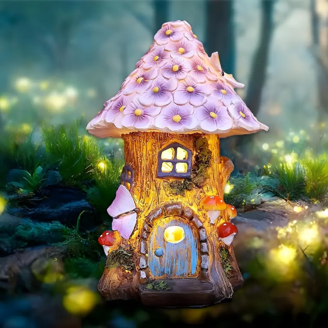 Fairy Blossom Cottage Stained Glass Lamp