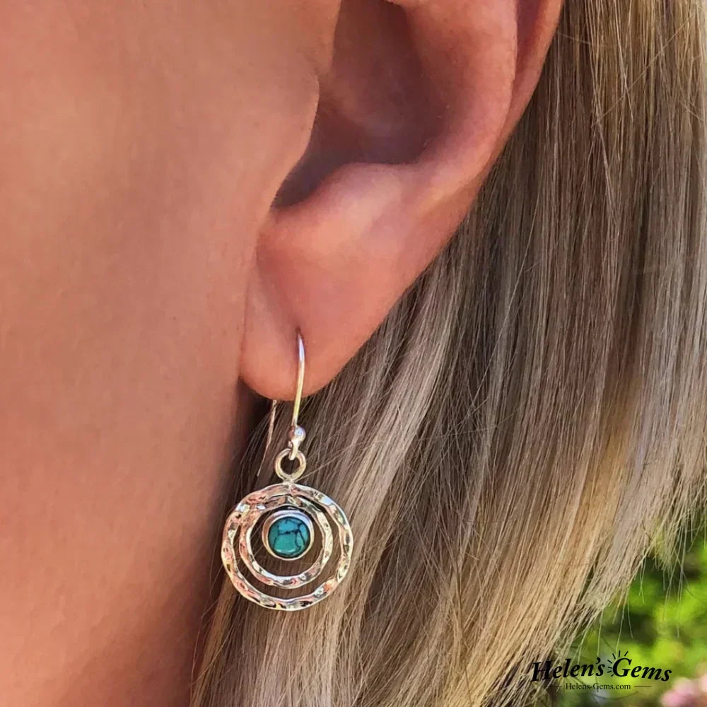 Bohemian Saturn Earrings with Turquoise Stone in Silver and Gold